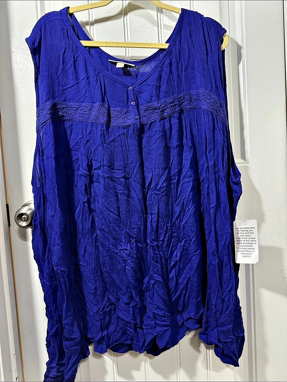 Woman within Crinkle Sleeveless Blouse in Blue5xl NWT